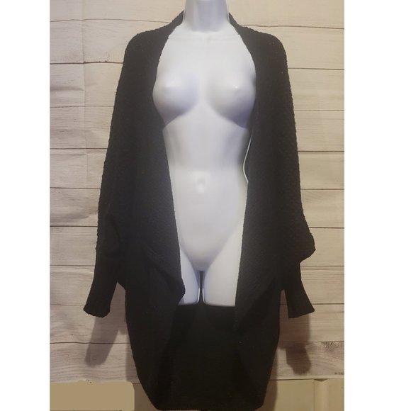 Black Woven Flowy Waterfall Sweater - Extra Long - Picture 8 of 15